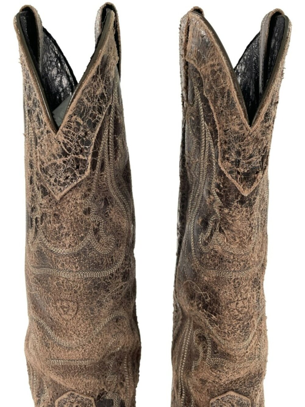 Ariat Brown Distressed Crackle Leather Western Boots Embroidered Women's Sz 8B - Picture 7 of 12